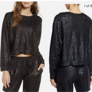 NWT TEREZ black foil snake print cropped sweatshirt